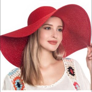 NWT-Red Floppy Straw Hat